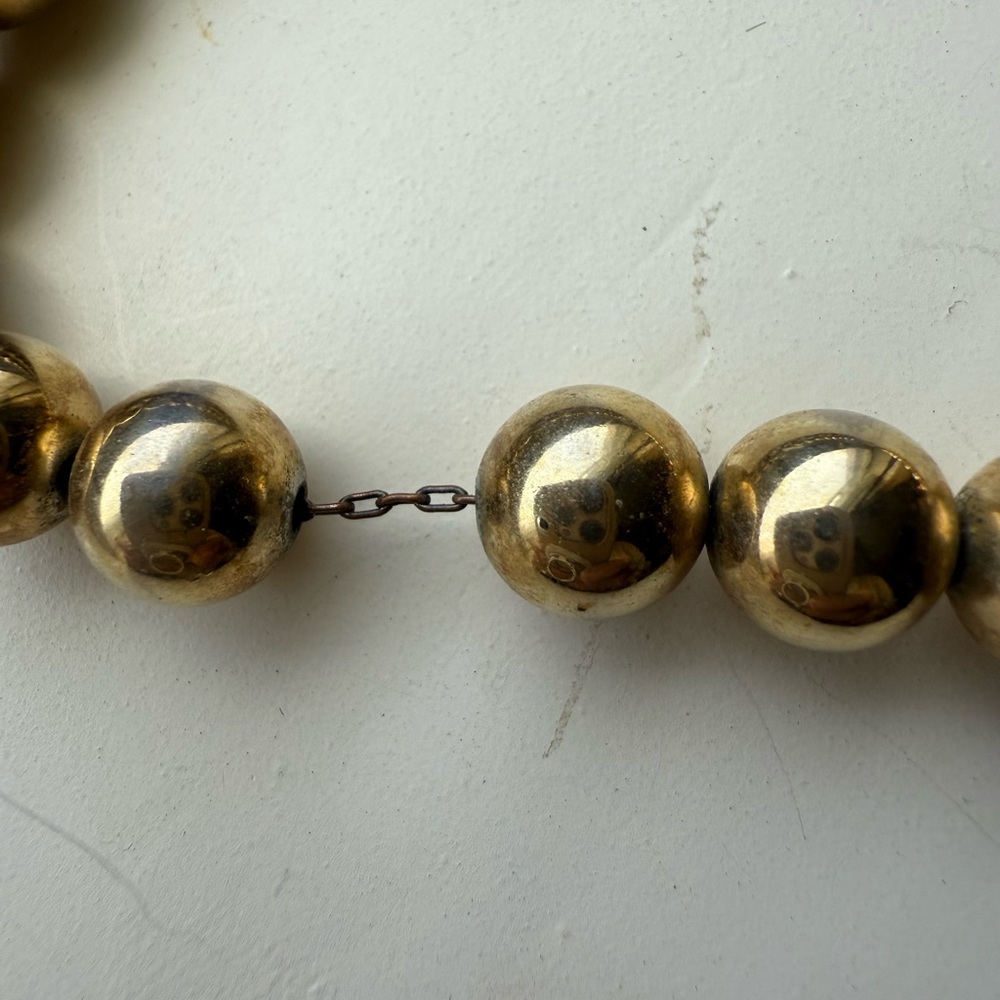 Vintage Whiting & Davis Gold Spherical Bead Necklace Strung on Chain